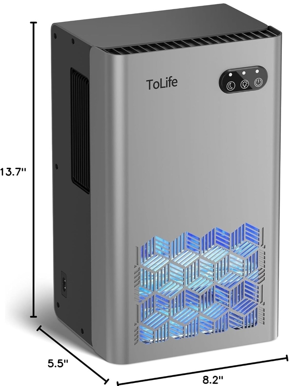 ToLife Dehumidifier 1000 Sq Ft 95oz Water Tank Auto Shut Off Quiet LED Silver - Picture 2 of 8